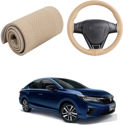 Arnejas Hand Stiched Steering Cover For Honda City(Beige, Leather)