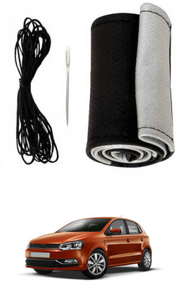 monolive Hand Stiched Steering Cover For Volkswagen Polo(Silver/Black, Leatherite)