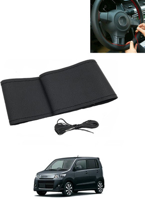 MATIES Hand Stiched Steering Cover For Universal For Car WagonR Stingray(Black, Leatherite)
