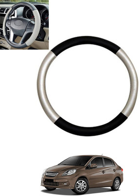 ABJD Steering Cover For Honda Amaze(Silver, Black, Leatherite)