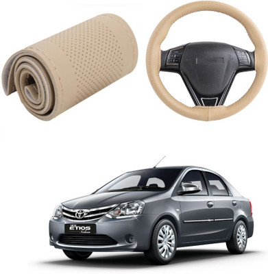 Arnejas Hand Stiched Steering Cover For Toyota Etios(Beige, Leather)