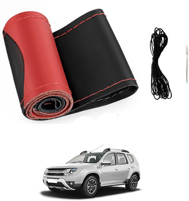 MATIES Hand Stiched Steering Cover For Renault Duster(Red/Black, Leatherite)