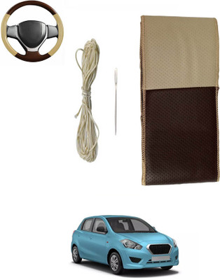 monolive Hand Stiched Steering Cover For Datsun Go(Brown/Beige, Leatherite)