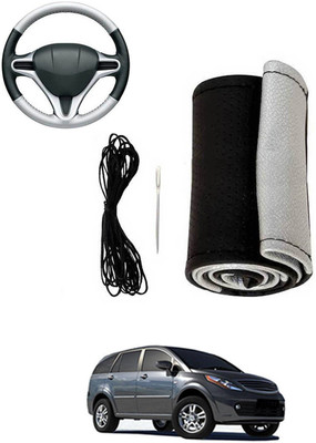 MATIES Hand Stiched Steering Cover For Tata Aria(Silver, Black, Leatherite)