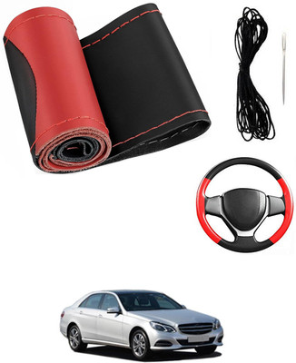 MATIES Hand Stiched Steering Cover For Mercedes Benz E250(Red/Black, Leatherite)