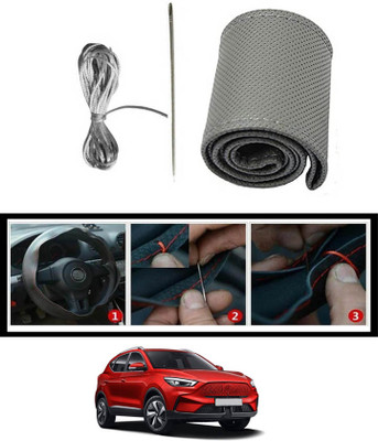 RKPSP Hand Stiched Steering Cover For Universal For Car Universal For Car(Grey, Leatherite)