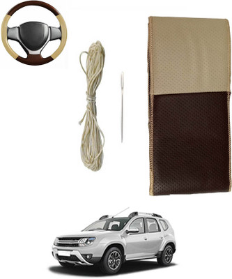 MATIES Hand Stiched Steering Cover For Renault Duster(Beige/Brown, Leatherite)
