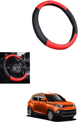 MATIES Steering Cover For Mahindra KUV100(Red/Black, Leather)