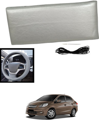 MATIES Hand Stiched Steering Cover For Honda Amaze(Silver, Leatherite)