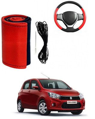 Autocom Hand Stiched Steering Cover For Maruti Celerio(Red, Black, Leather)