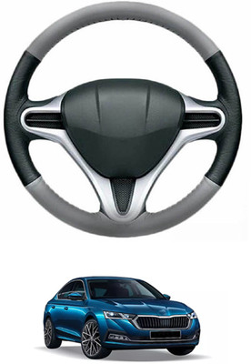 MATIES Steering Cover For Skoda Octavia(Grey, Black, Leather)