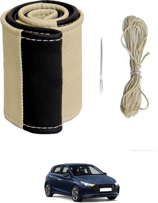 monolive Hand Stiched Steering Cover For Hyundai i20(Beige/Black, Leatherite)