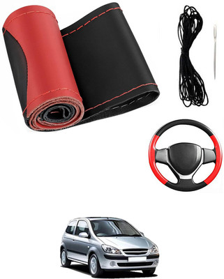 MATIES Hand Stiched Steering Cover For Hyundai Getz(Red/Black, Leatherite)