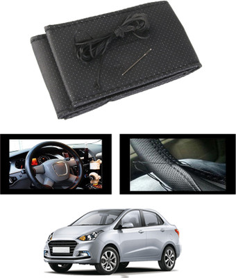 MATIES Hand Stiched Steering Cover For Hyundai Xcent(Black, Leatherite)