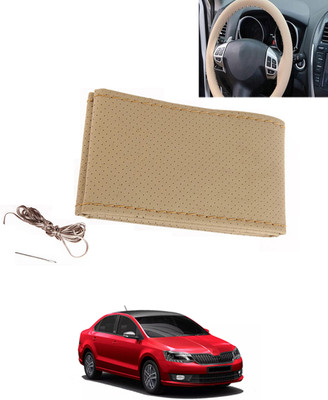 MATIES Hand Stiched Steering Cover For Skoda Rapid(Beige, Leatherite)