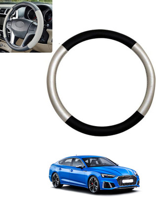 monolive Hand Stiched Steering Cover For Audi S5(Silver/Black, Leatherite)
