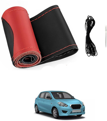 MATIES Hand Stiched Steering Cover For Datsun Go(Red/Black, Leatherite)
