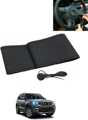 AYW Hand Stiched Steering Cover For Mahindra Universal For Car(Black, Leatherite)