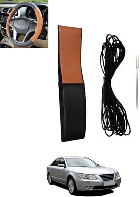 RKPSP Hand Stiched Steering Cover For Hyundai Elantra(Tan, Black, Leatherite)