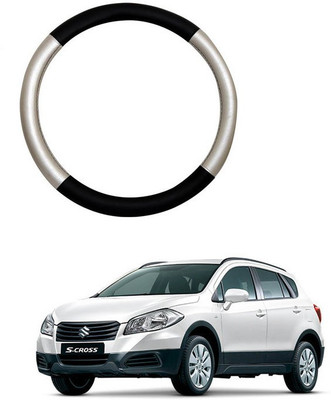 RKPSP Hand Stiched Steering Cover For Universal For Car S-Cross(Silver/Black, Leatherite)