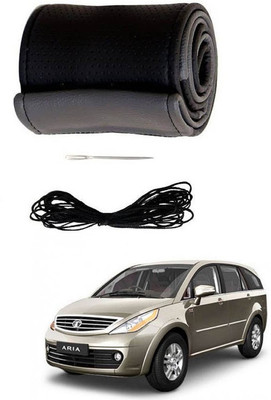 RKPSP Hand Stiched Steering Cover For Universal For Car Aria(Black/Grey, Leatherite)