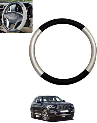 monolive Hand Stiched Steering Cover For BMW X3(Silver/Black, Leatherite)