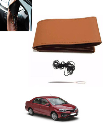 ABJD Hand Stiched Steering Cover For Toyota Etios(Tan, Leatherite)