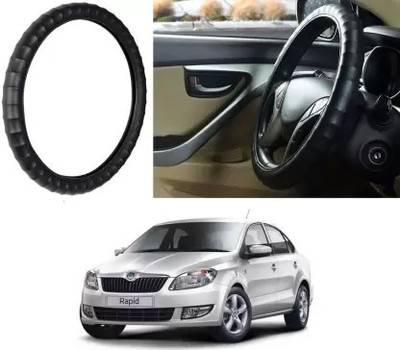 OOLTAH PAHIYA Hand Stiched Steering Cover For Skoda Rapid(Black, Leatherite)