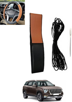 MSNP Hand Stiched Steering Cover For Hyundai Universal For Car(Tan, Black, Leatherite)