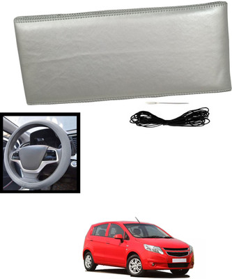 MATIES Hand Stiched Steering Cover For Chevrolet Sail UVA(Silver, Leatherite)