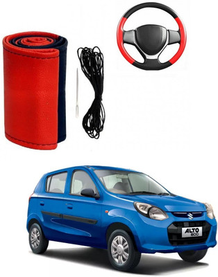 ARNEJA Hand Stiched Steering Cover For Maruti Alto 800(Red, Black, Leather)