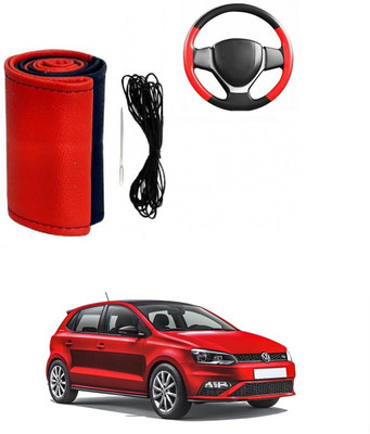 ARNEJA Hand Stiched Steering Cover For Volkswagen Polo GT(Red, Black, Leather)
