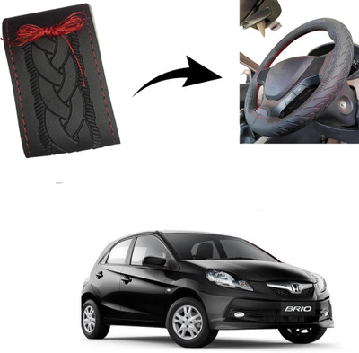 Autoinnovation Hand Stiched Steering Cover For Honda Brio(Black, Leather)