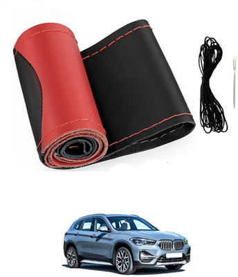monolive Hand Stiched Steering Cover For BMW X1(Red/Black, Leatherite)