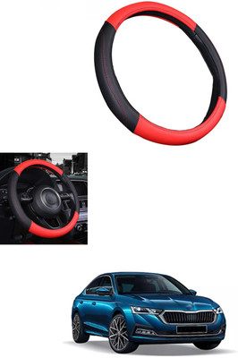 MATIES Steering Cover For Skoda Octavia(Red/Black, Leather)