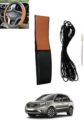 RKPSP Hand Stiched Steering Cover For Renault Koleos(Tan, Black, Leatherite)