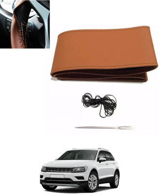 MATIES Hand Stiched Steering Cover For Volkswagen Universal For Car(Tan, Leatherite)