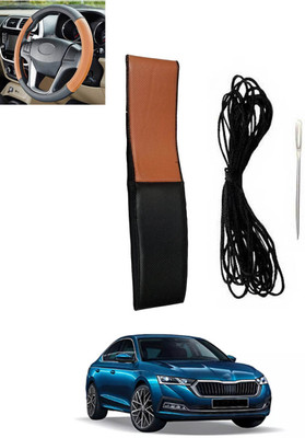 monolive Hand Stiched Steering Cover For Skoda Octavia(Tan, Black, Leatherite)