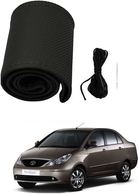 ARNEJA Hand Stiched Steering Cover For Tata Indigo CS(Black, Leather)