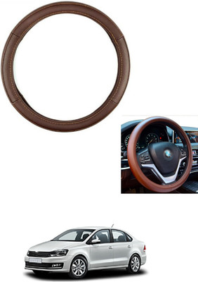 MATIES Steering Cover For Volkswagen Vento(Brown, Leather)
