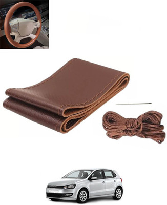 RKPSP Hand Stiched Steering Cover For Volkswagen Polo(Brown, Leatherite)
