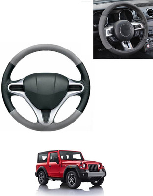 AYW Steering Cover For Mahindra Thar(Grey/Black, Leatherite)
