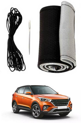 monolive Hand Stiched Steering Cover For Hyundai Creta(Silver/Black, Leatherite)