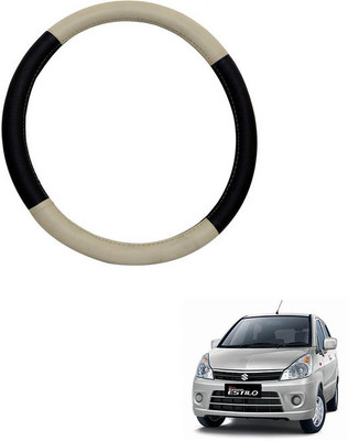 RKPSP Hand Stiched Steering Cover For Universal For Car Etios(Beige/Black, Leatherite)