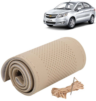 Kingsway Hand Stiched Steering Cover For Chevrolet Sail(Beige Color with Beige Thread, Leatherite)