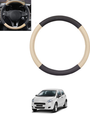 monolive Hand Stiched Steering Cover For Fiat Punto(Beige, Black, Leatherite)