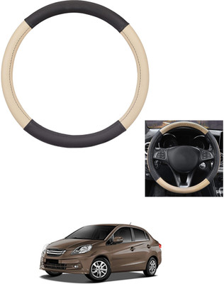 MATIES Steering Cover For Honda Amaze(Beige/Black, Leather)