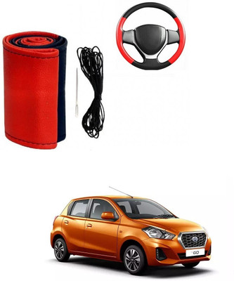 Autocom Hand Stiched Steering Cover For Datsun Go(Red, Black, Leather)