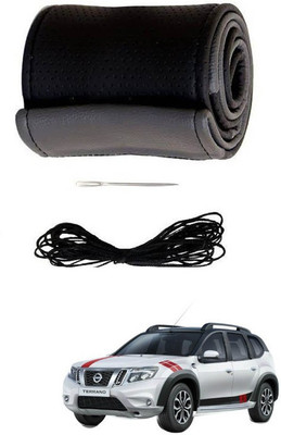 RKPSP Hand Stiched Steering Cover For Universal For Car Terrano(Black/Grey, Leatherite)