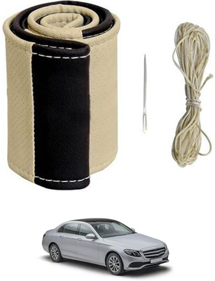 ABJD Hand Stiched Steering Cover For Renault E200(Beige, Black, Leatherite)